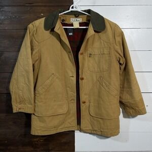 Vintage 80s LL Bean Womens Large Oversized‎ Jacket Canvas Plaid Chore Jacket